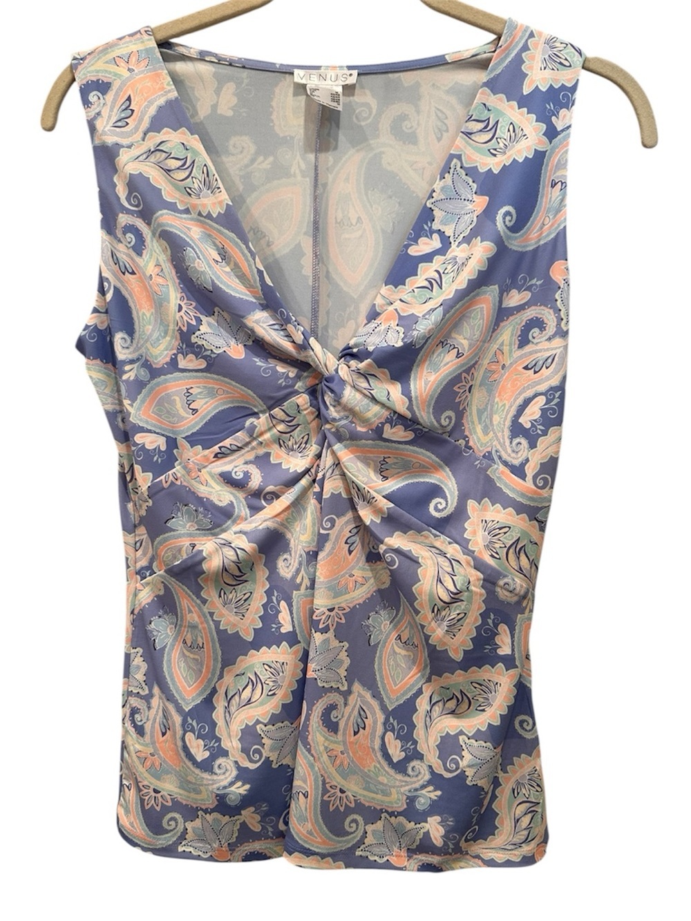 VENUS Paisley Twist-Front Sleeveless Top V Neck Y2K Lavender Peach Summer Sz M